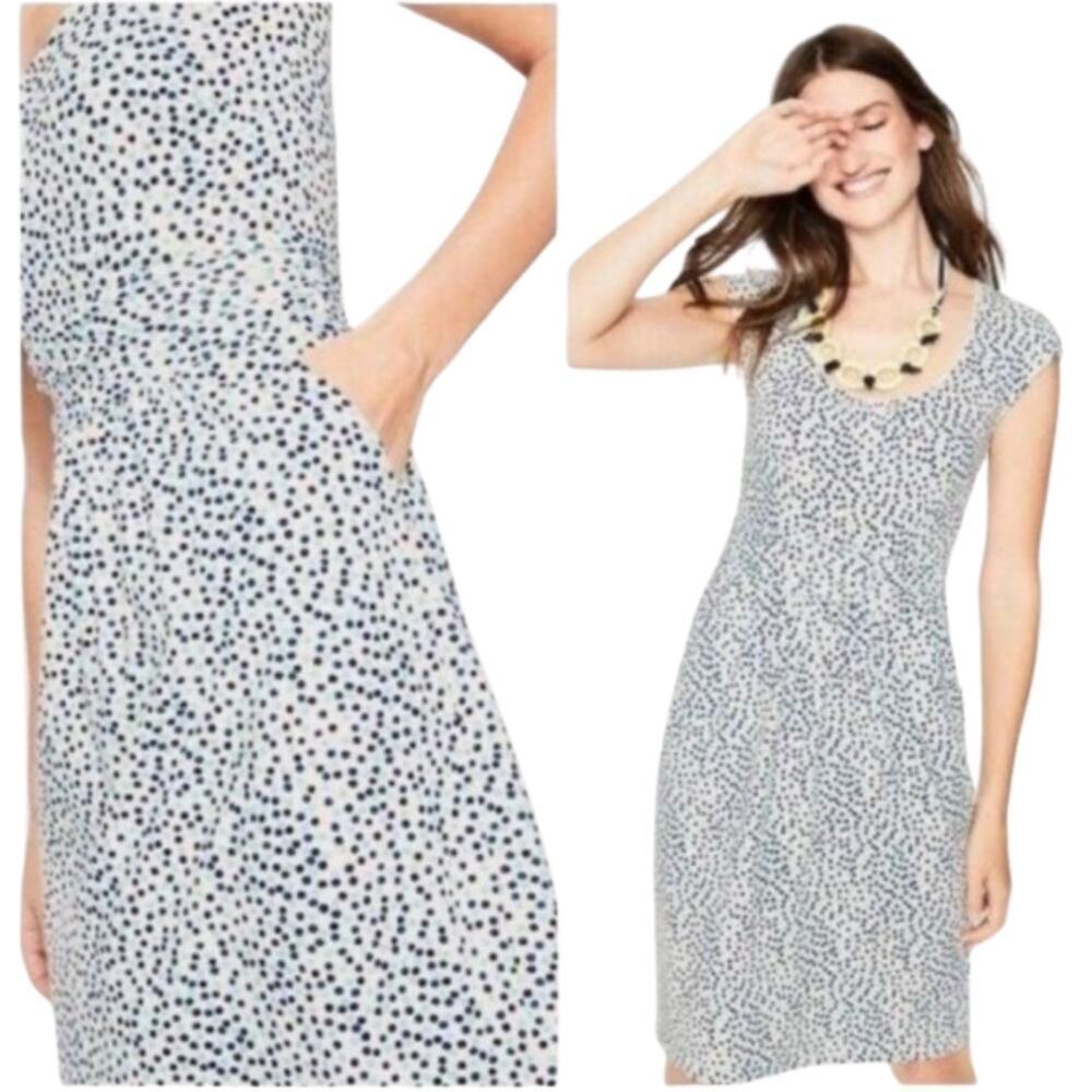 Boden Margot Jersey Knit Dress Cap Sleeve Polka Dot White Size 6 Long - Picture 3 of 6